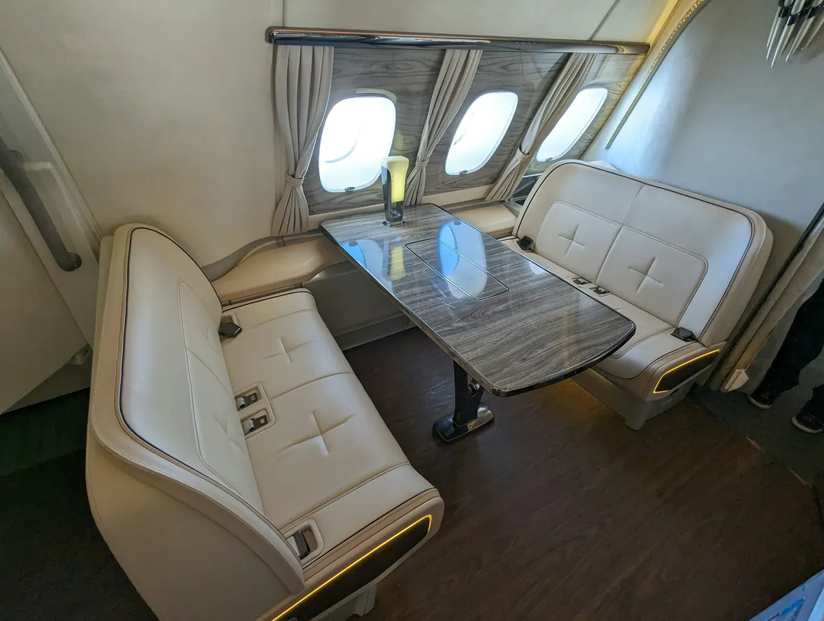 Club seating in a private jet cabin